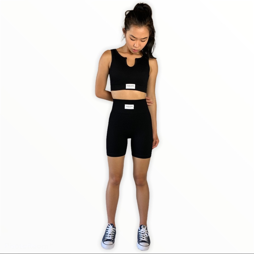 Black - High Waisted Biker Shorts ribbed shorts